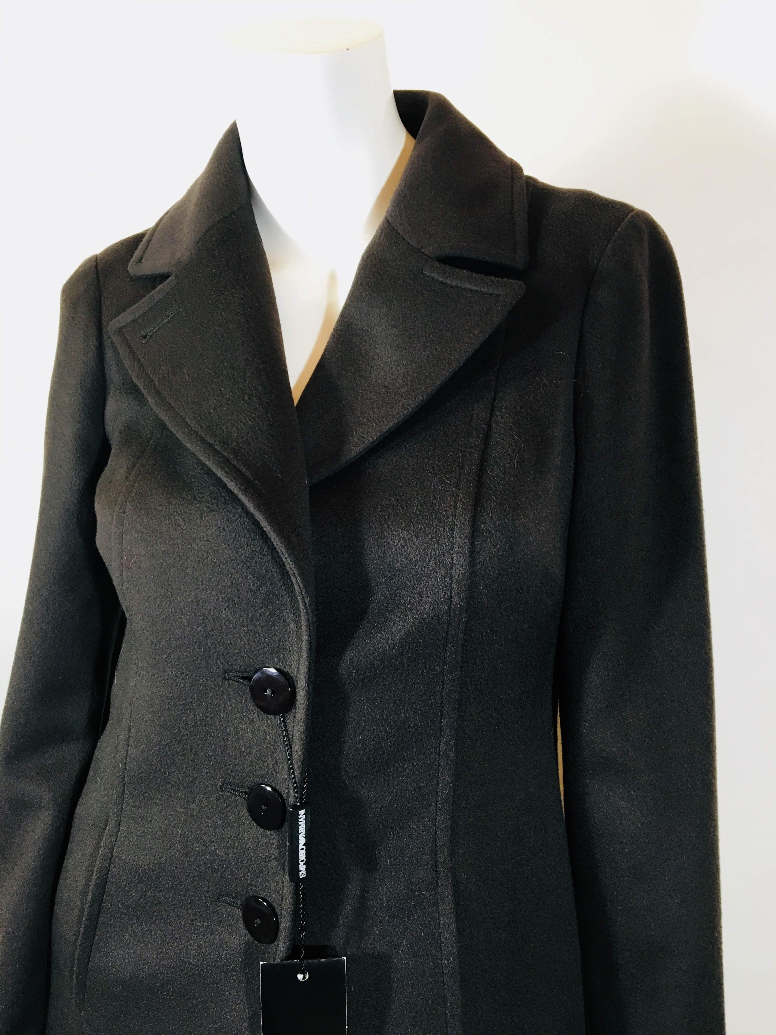 Black Emporio Armani Single Breasted Long Coat
