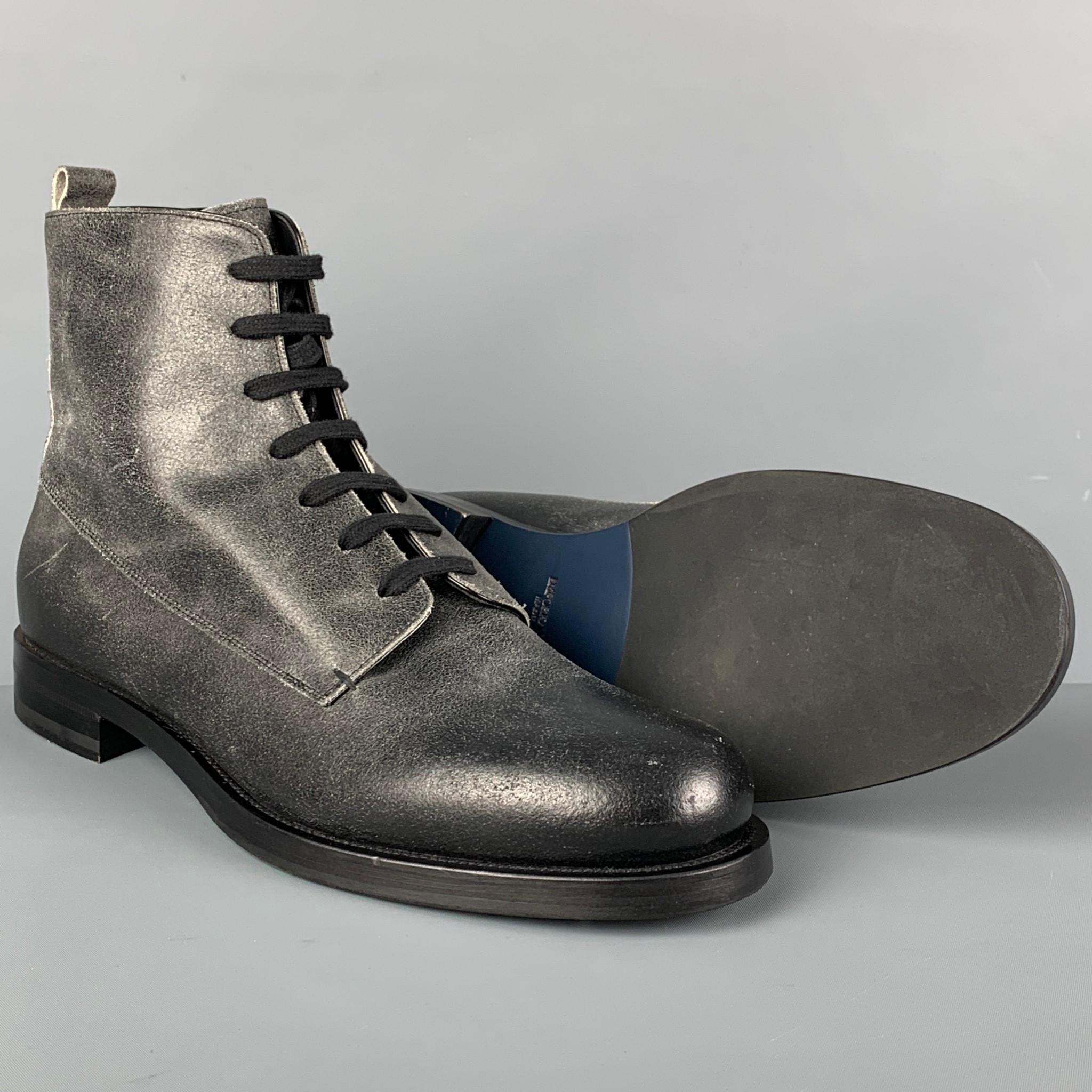 Nero EMPORIO ARMANI Taglia 10 Stivali allacciati in pelle nera e ossidata