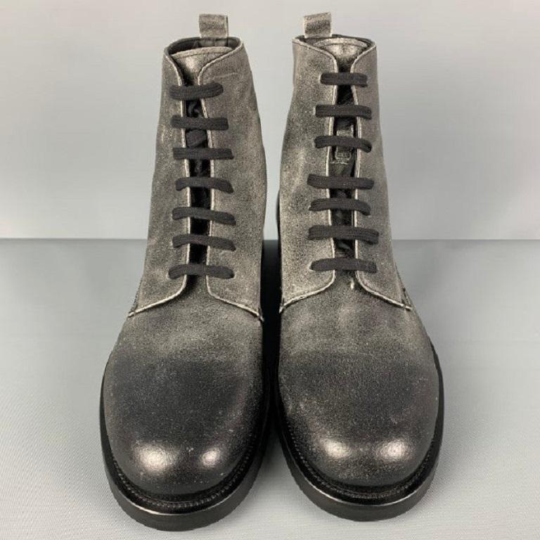 Men's EMPORIO ARMANI Size 10 Black Distressed Leather Lace Up Boots For Sale