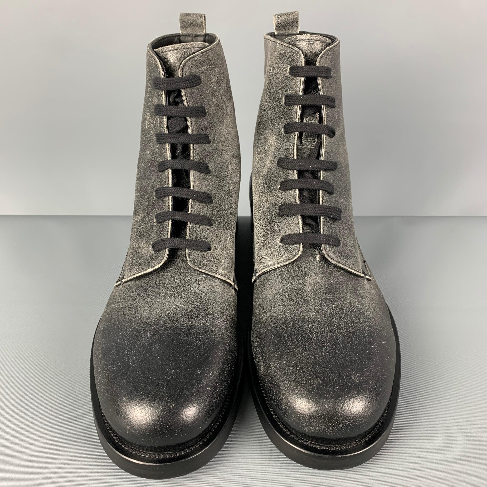 EMPORIO ARMANI Taglia 10 Stivali allacciati in pelle nera e ossidata In condizioni ottime a San Francisco, CA