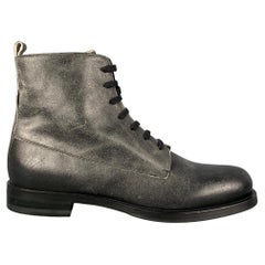 EMPORIO ARMANI Größe 10 Schwarze Schnürstiefel aus Leder im Used-Look