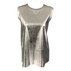 EMPORIO ARMANI Talla 10 Top casual de cuello redondo en mezcla de lyocell plateado metalizado