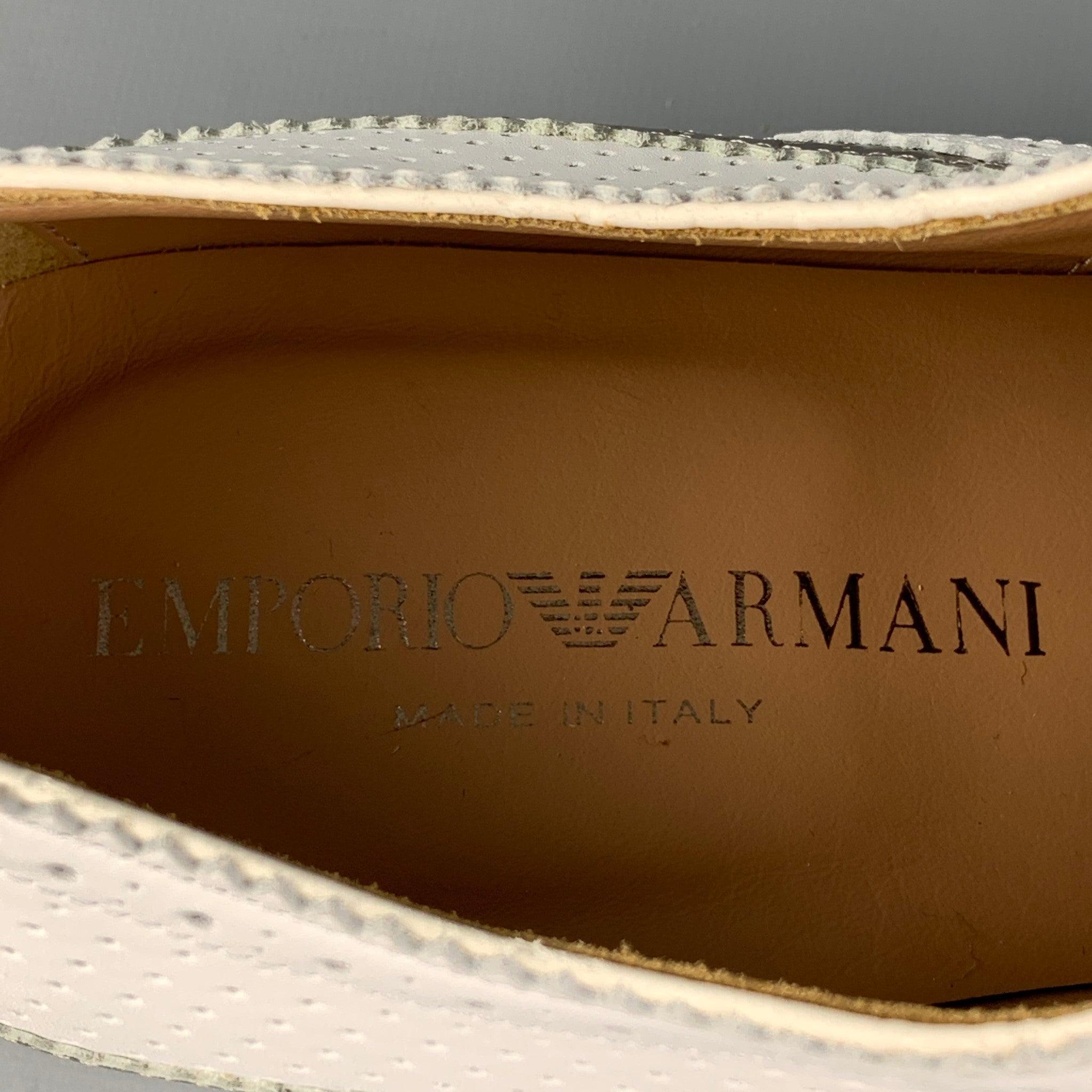 EMPORIO ARMANI - Chaussures Spectator à lacets en cuir perforé blanc métallisé, taille 10 3