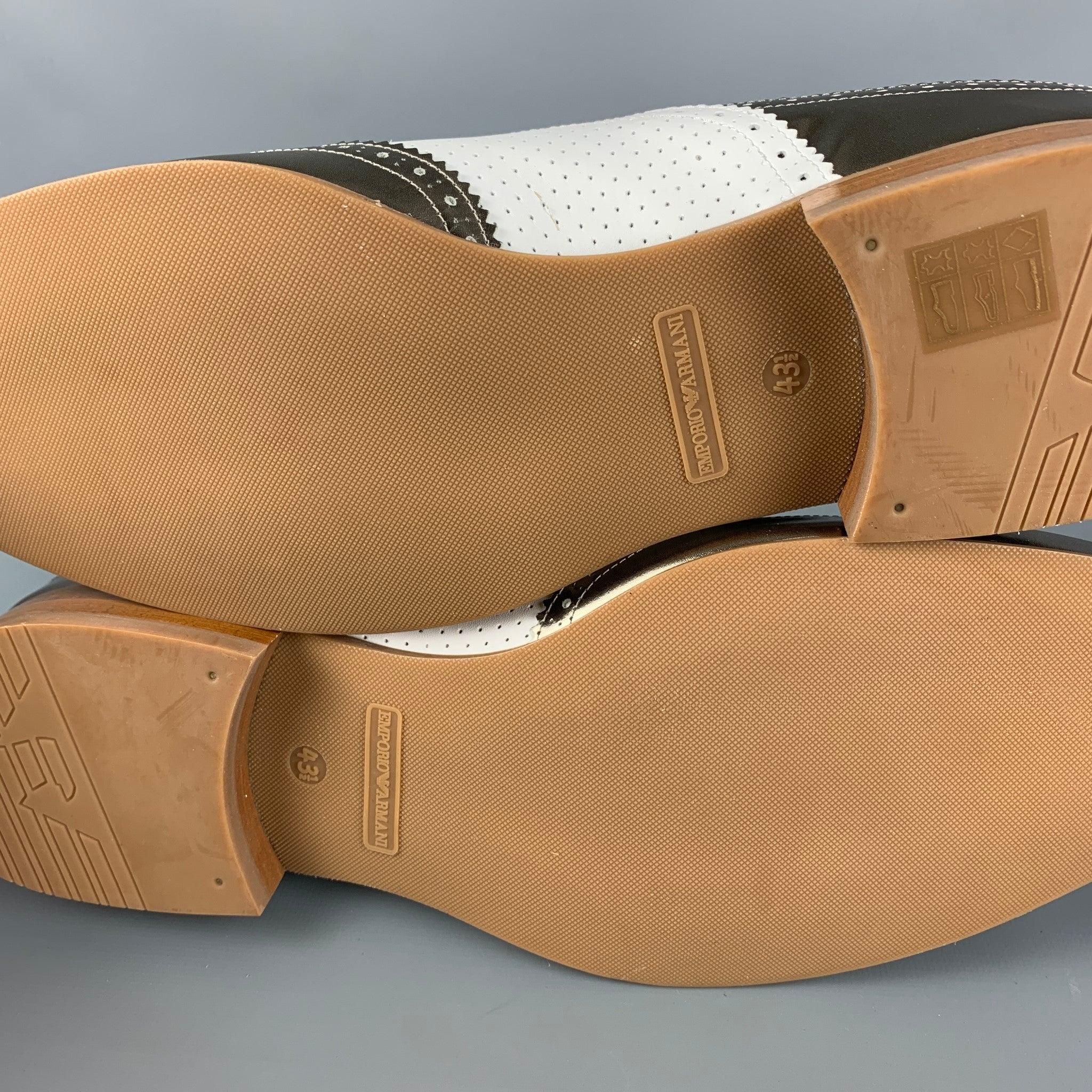 EMPORIO ARMANI - Chaussures Spectator à lacets en cuir perforé blanc métallisé, taille 10 4