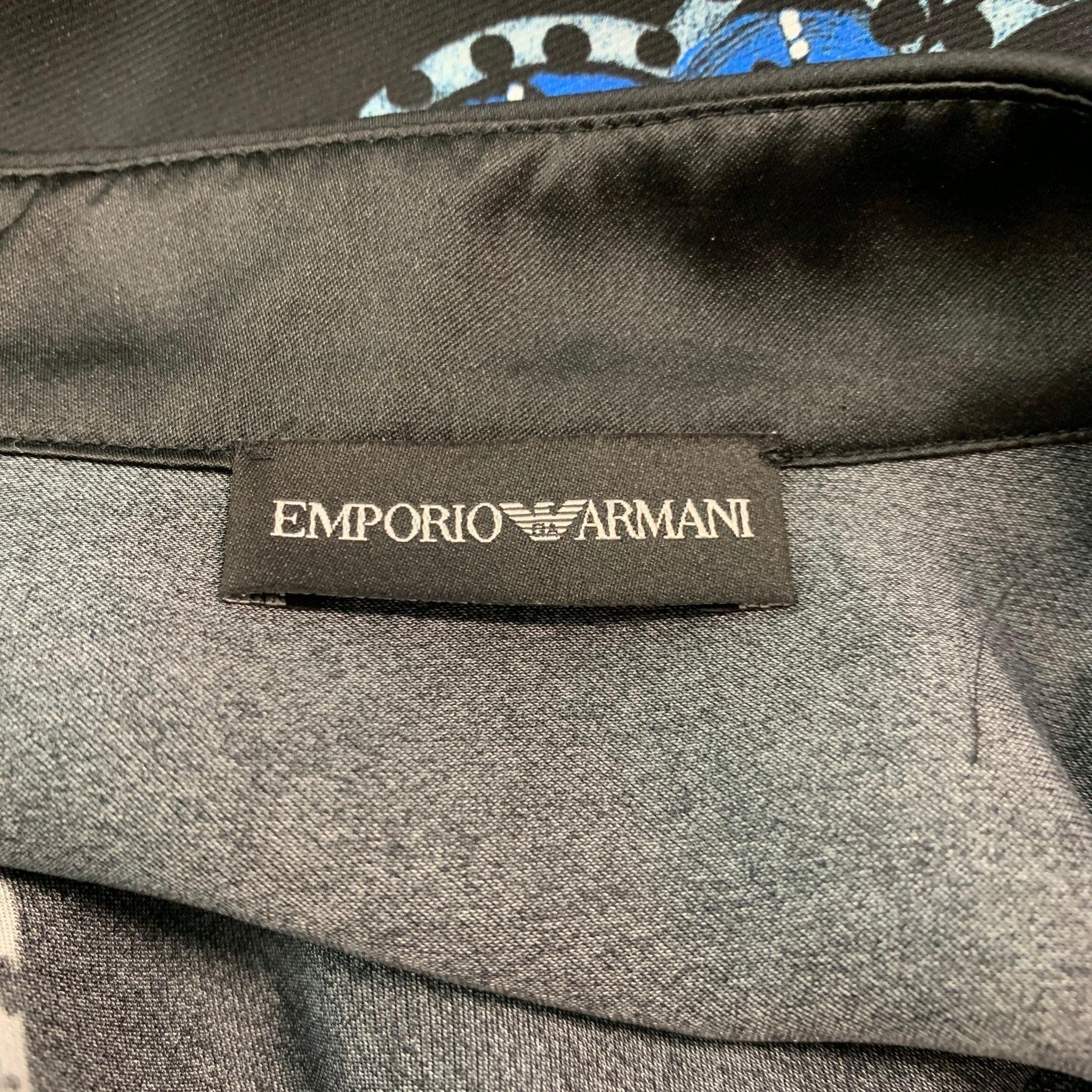 Women's EMPORIO ARMANI Size 2 Black Blue Viscose Floral Blouson Casual Top For Sale
