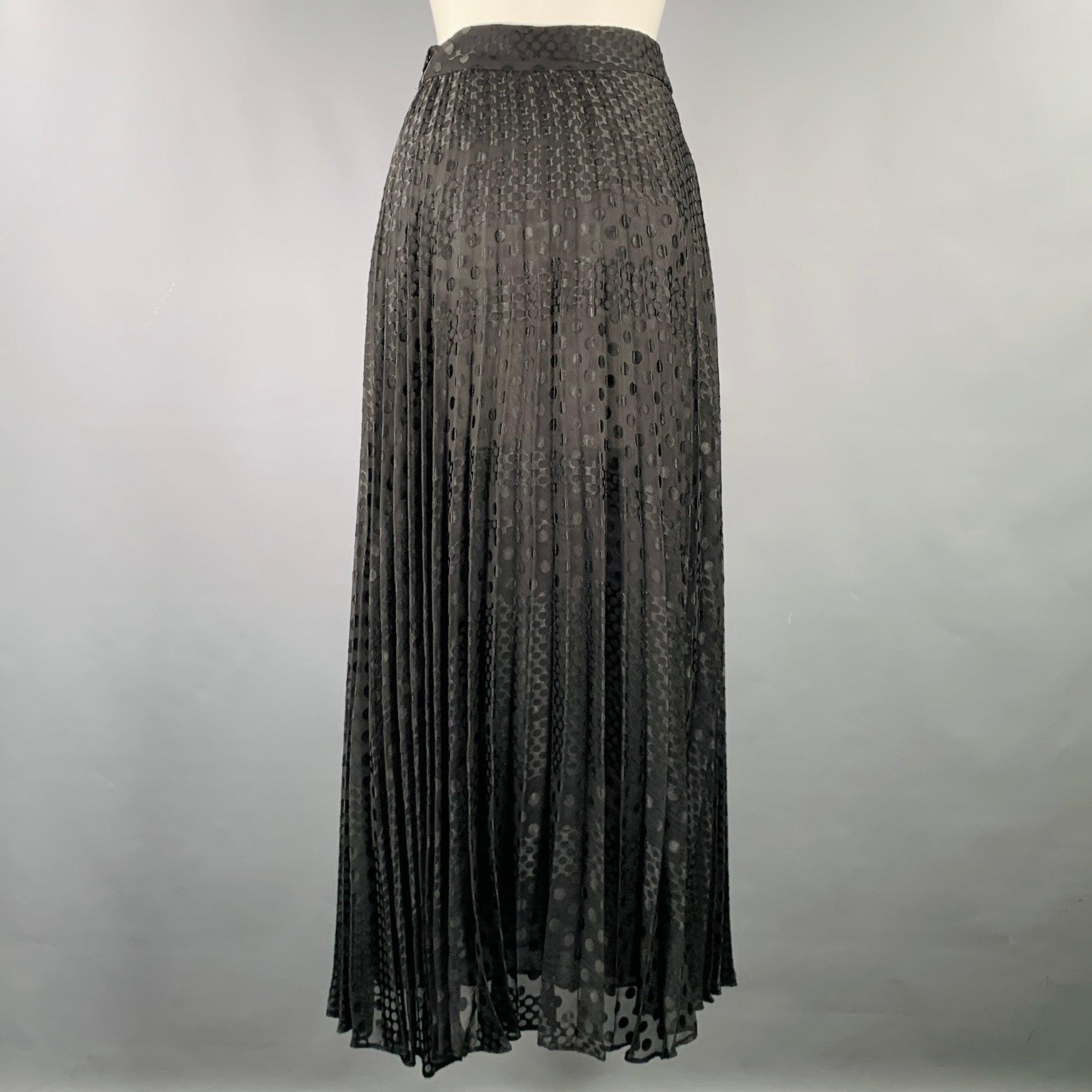 Noir EMPORIO ARMANI Size 2 Black Polyester Viscose Dots Maxi Skirt en vente