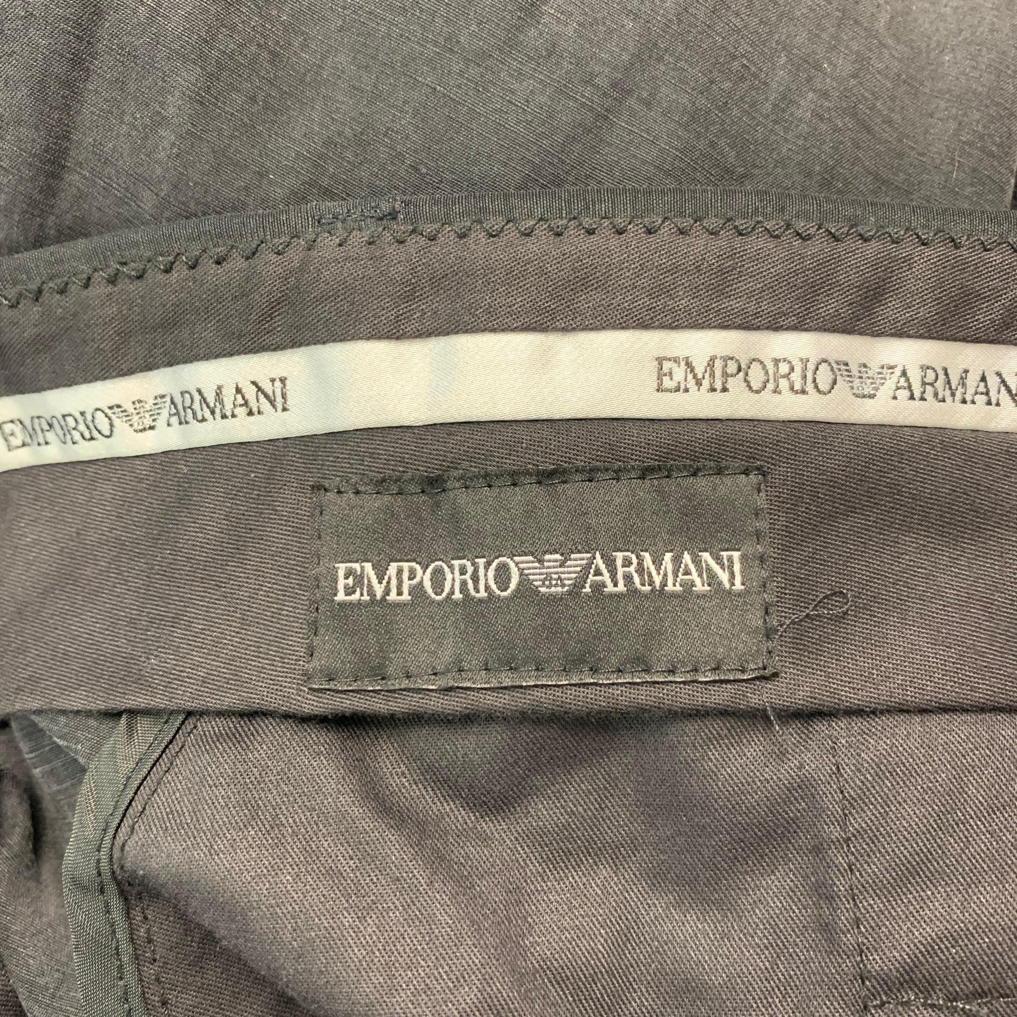 EMPORIO ARMANI Size 32 Black Linen Silk Zip Fly Dress Pants For Sale 1