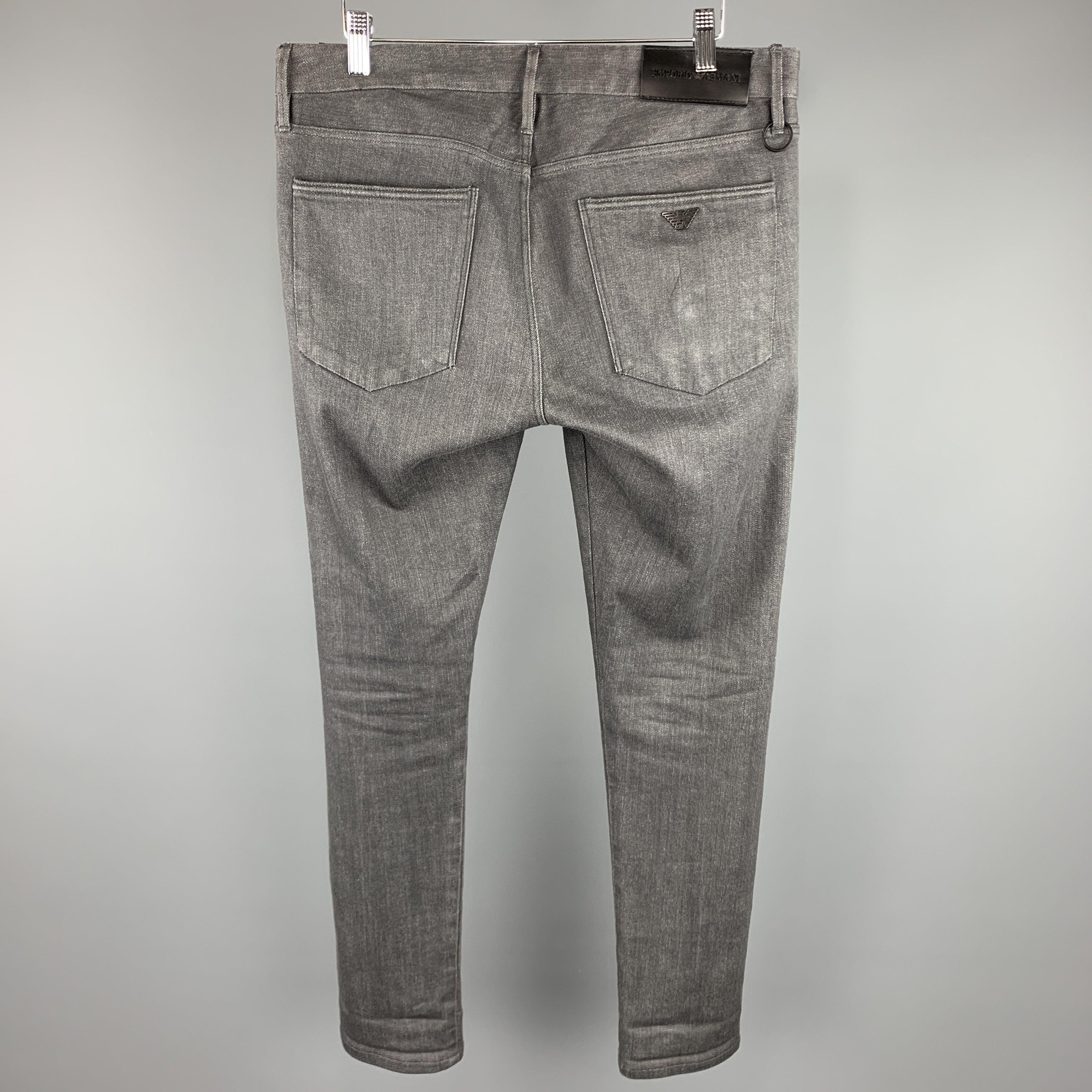 EMPORIO ARMANI Size 32 x 32 Charcoal Cotton Zip Fly Jeans For Sale 1