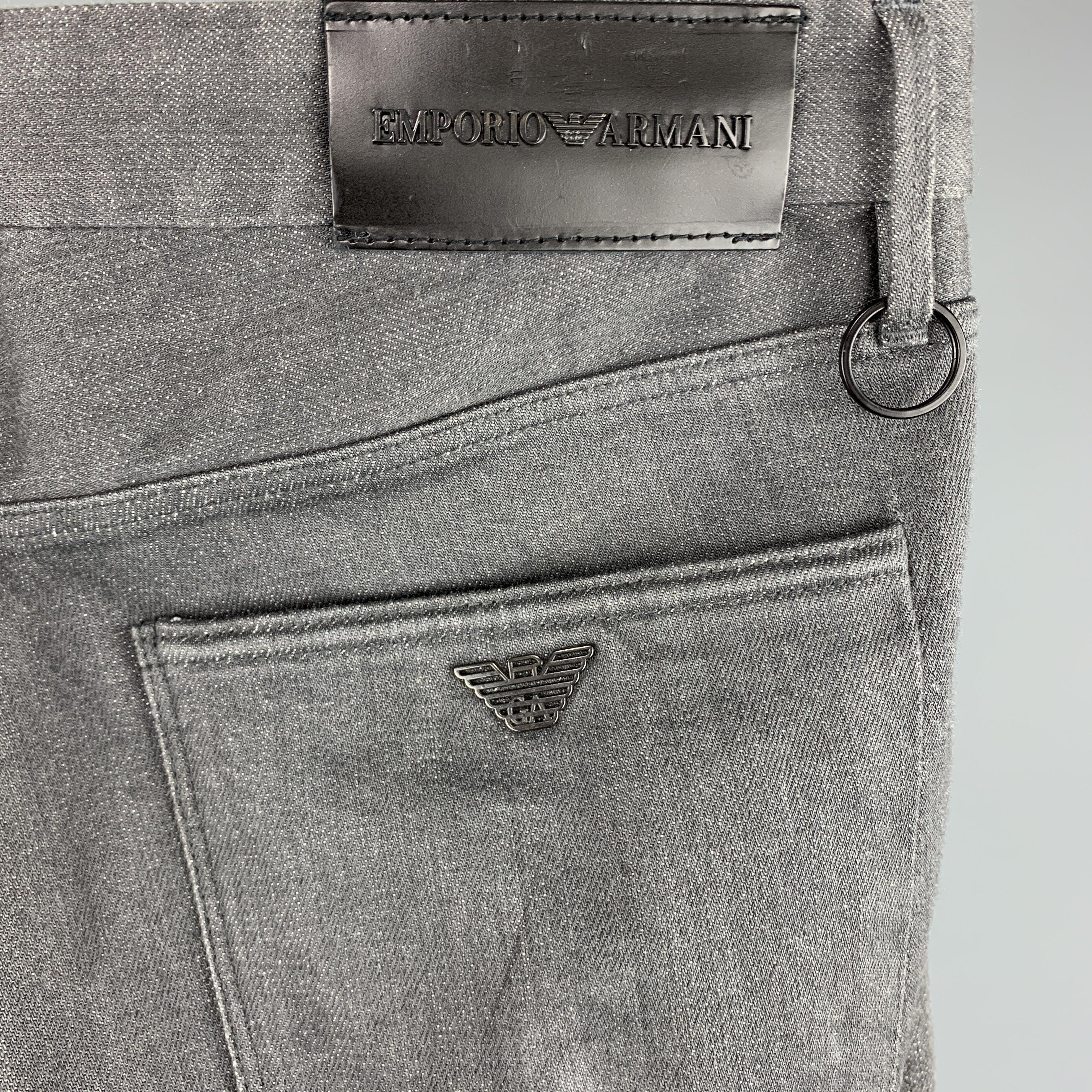 EMPORIO ARMANI Size 32 x 32 Charcoal Cotton Zip Fly Jeans For Sale 2