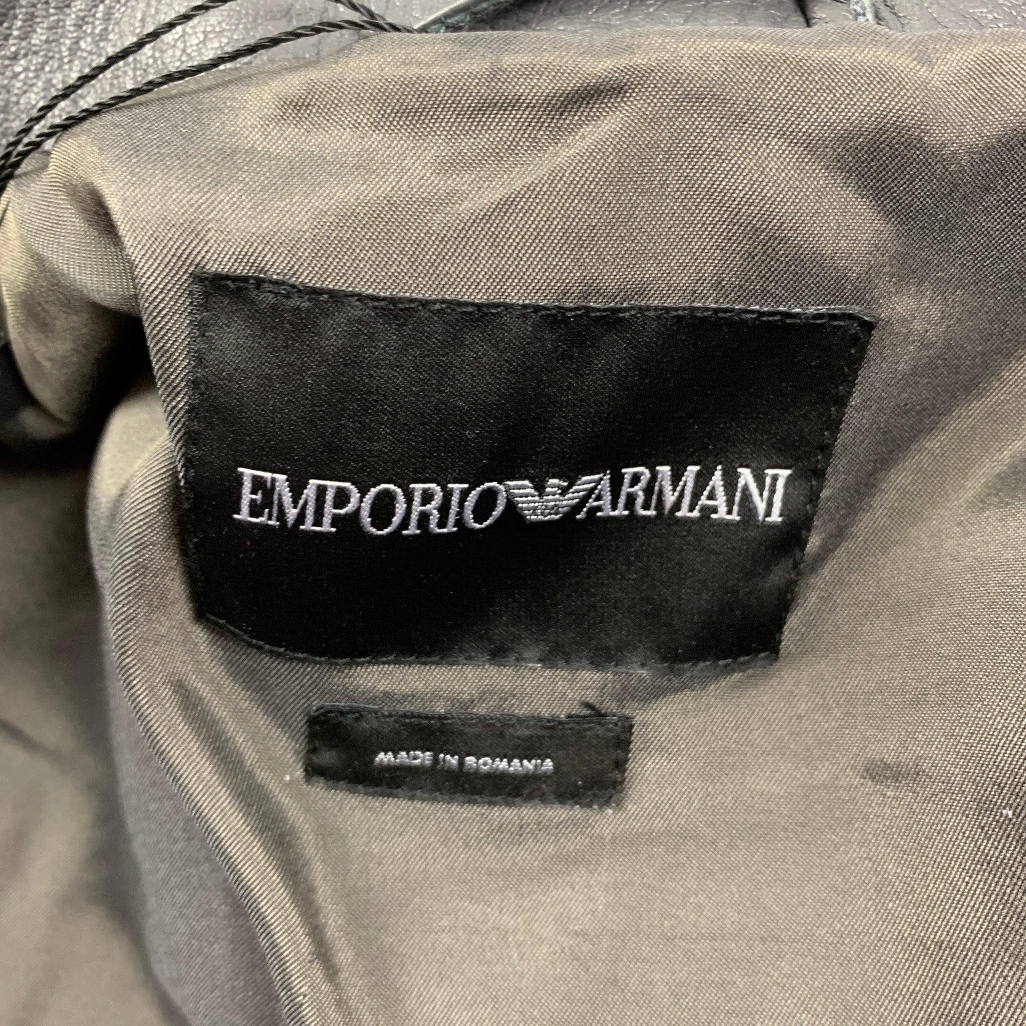 EMPORIO ARMANI Size 34 Grey Leather Biker Jacket For Sale 2