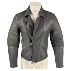 EMPORIO ARMANI Size 34 Grey Leather Biker Jacket