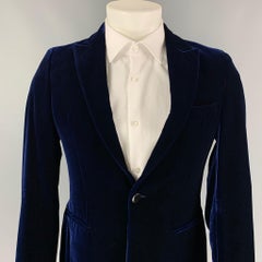 EMPORIO ARMANI Size 36 Blue Velvet Viscose / Silk Peak Lapel Sport Coat