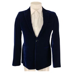 EMPORIO ARMANI - Manteau de sport à revers en velours bleu et viscose de soie avec revers en pointe, taille 36