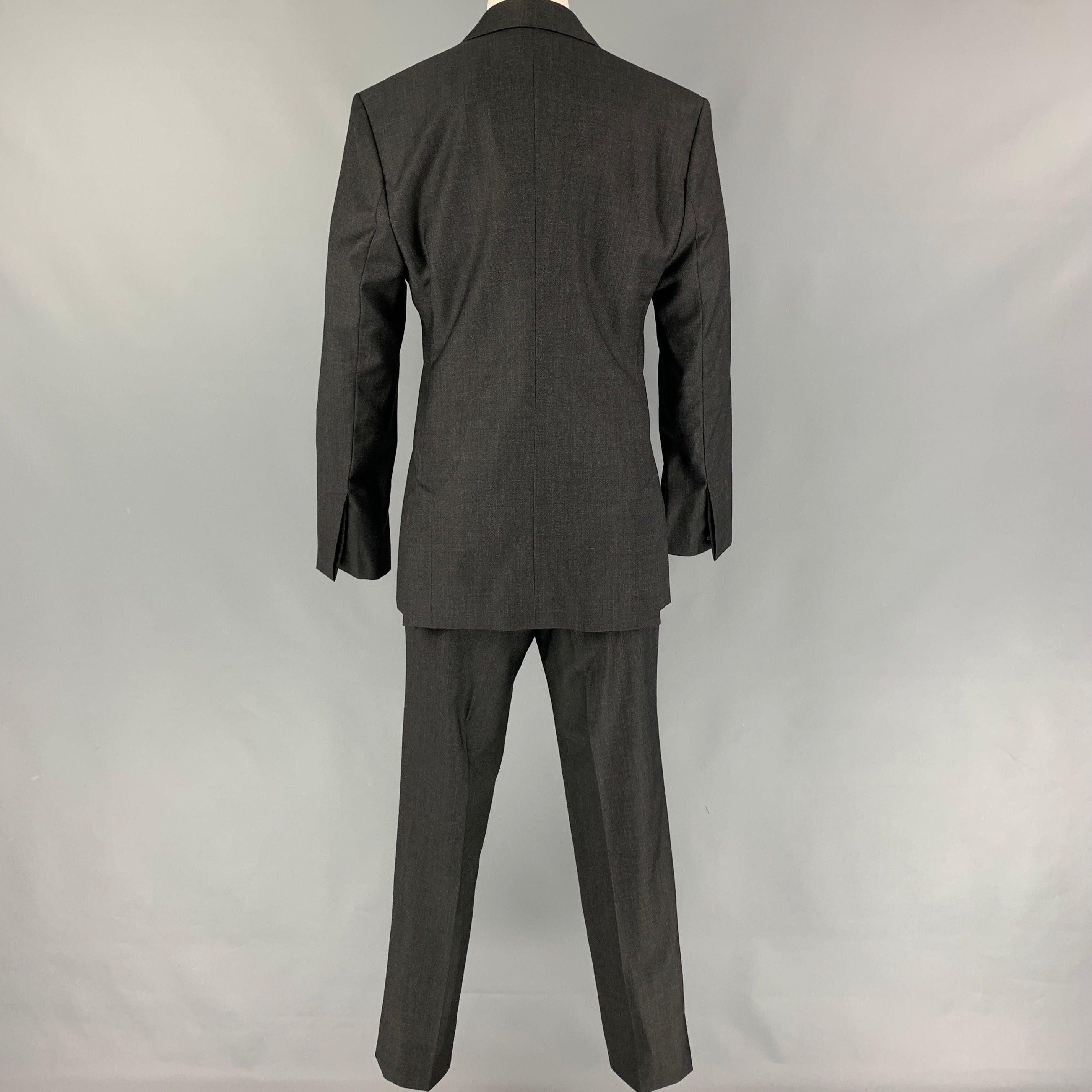 EMPORIO ARMANI Size 36 Charcoal Wool Peak Lapel Suit In Good Condition For Sale In San Francisco, CA