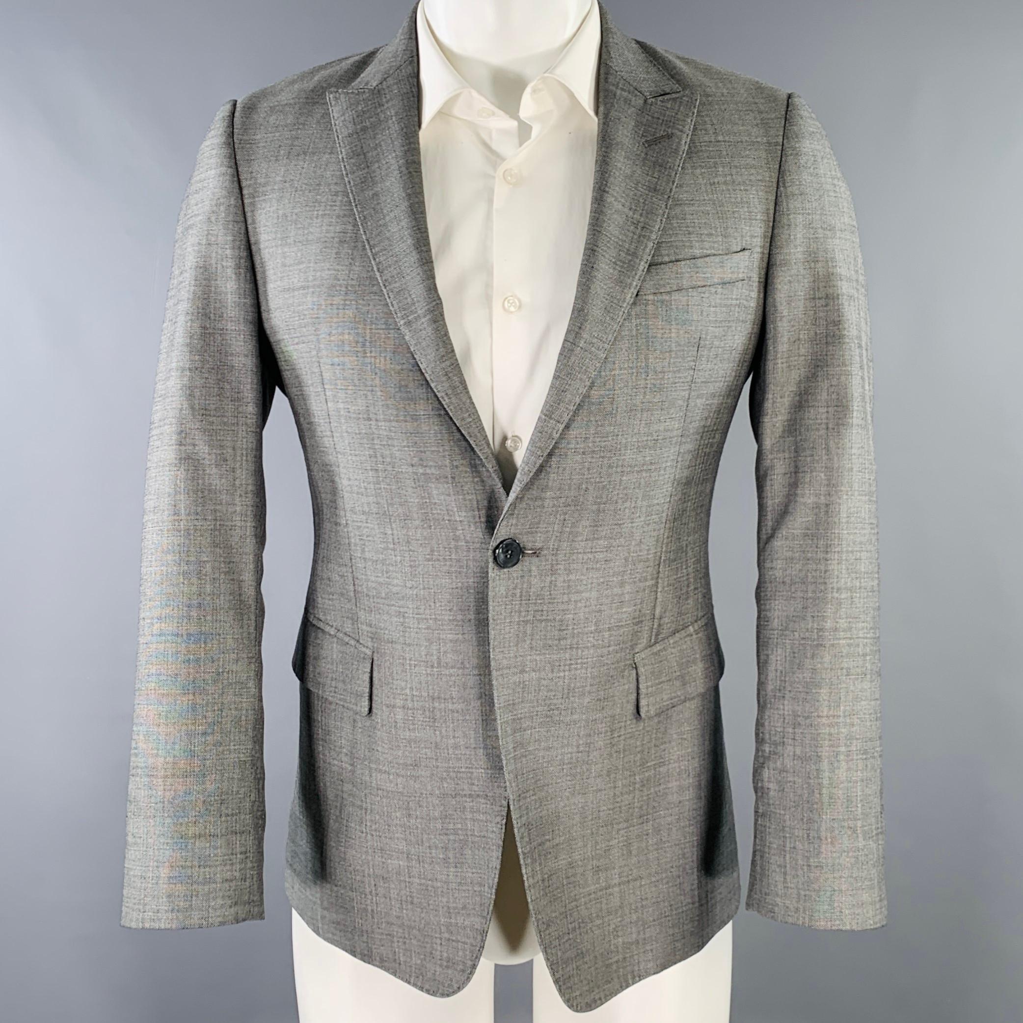 EMPORIO ARMANI Size 36 Grey Solid Wool Silk Peak Lapel  Suit For Sale