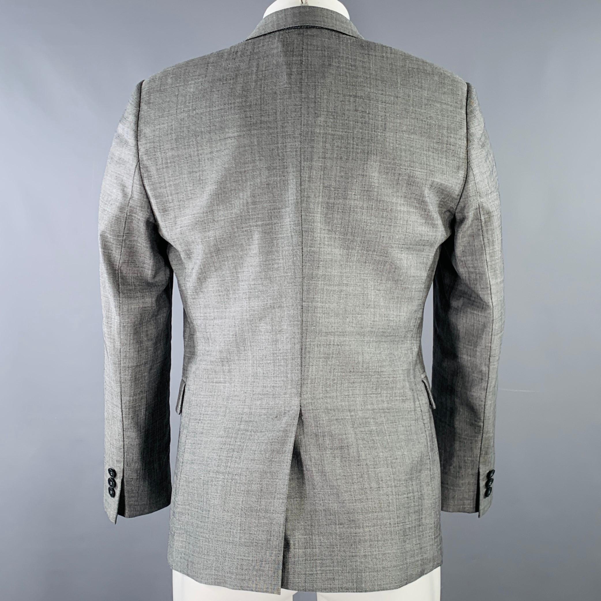 Men's EMPORIO ARMANI Size 36 Grey Solid Wool Silk Peak Lapel  Suit For Sale