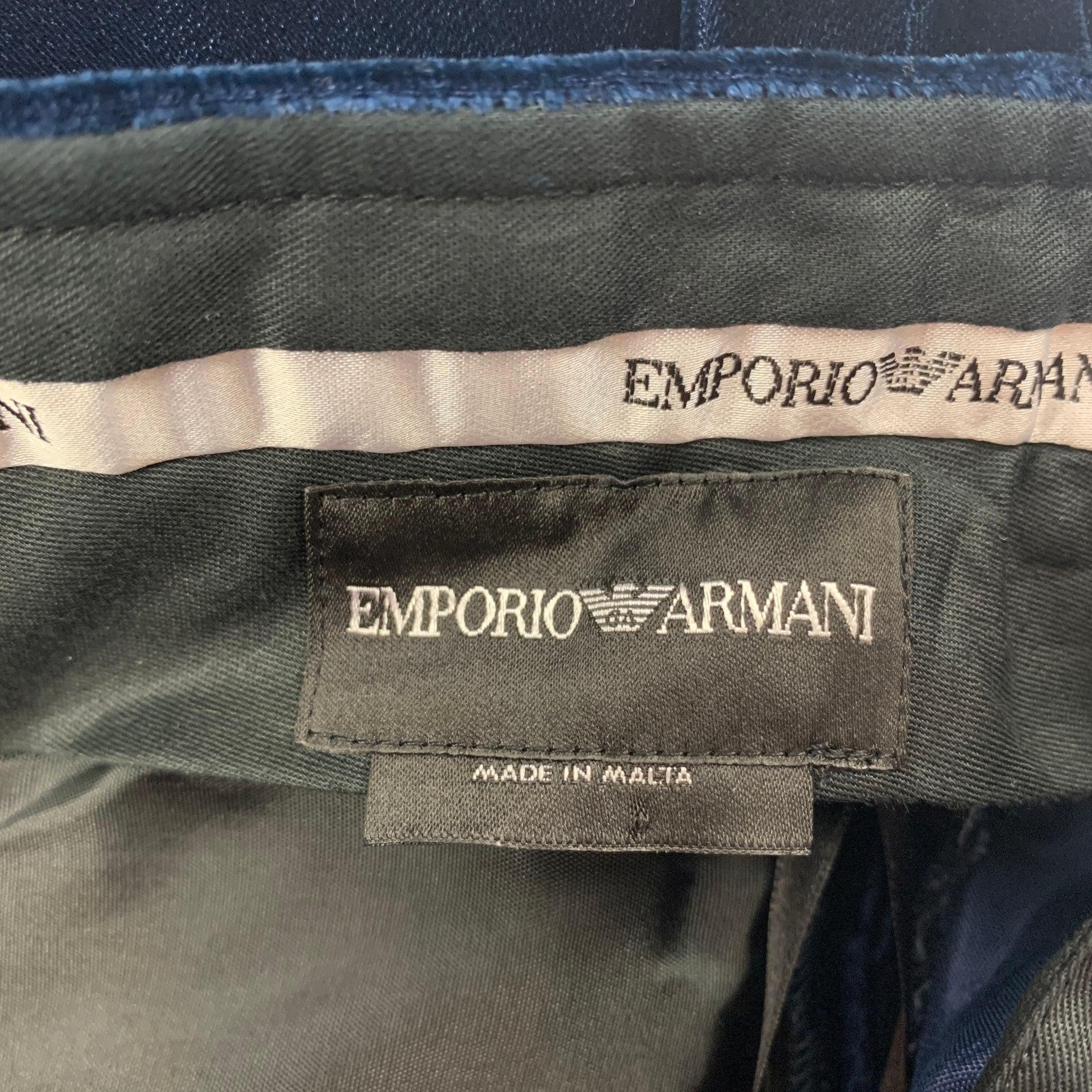 EMPORIO ARMANI Size 36 Navy Velvet Acetate Blend Dress Pants For Sale 1