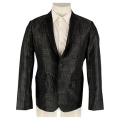 EMPORIO ARMANI Size 38 Black Jacquard Wool Blend Notch Lapel Sport Coat