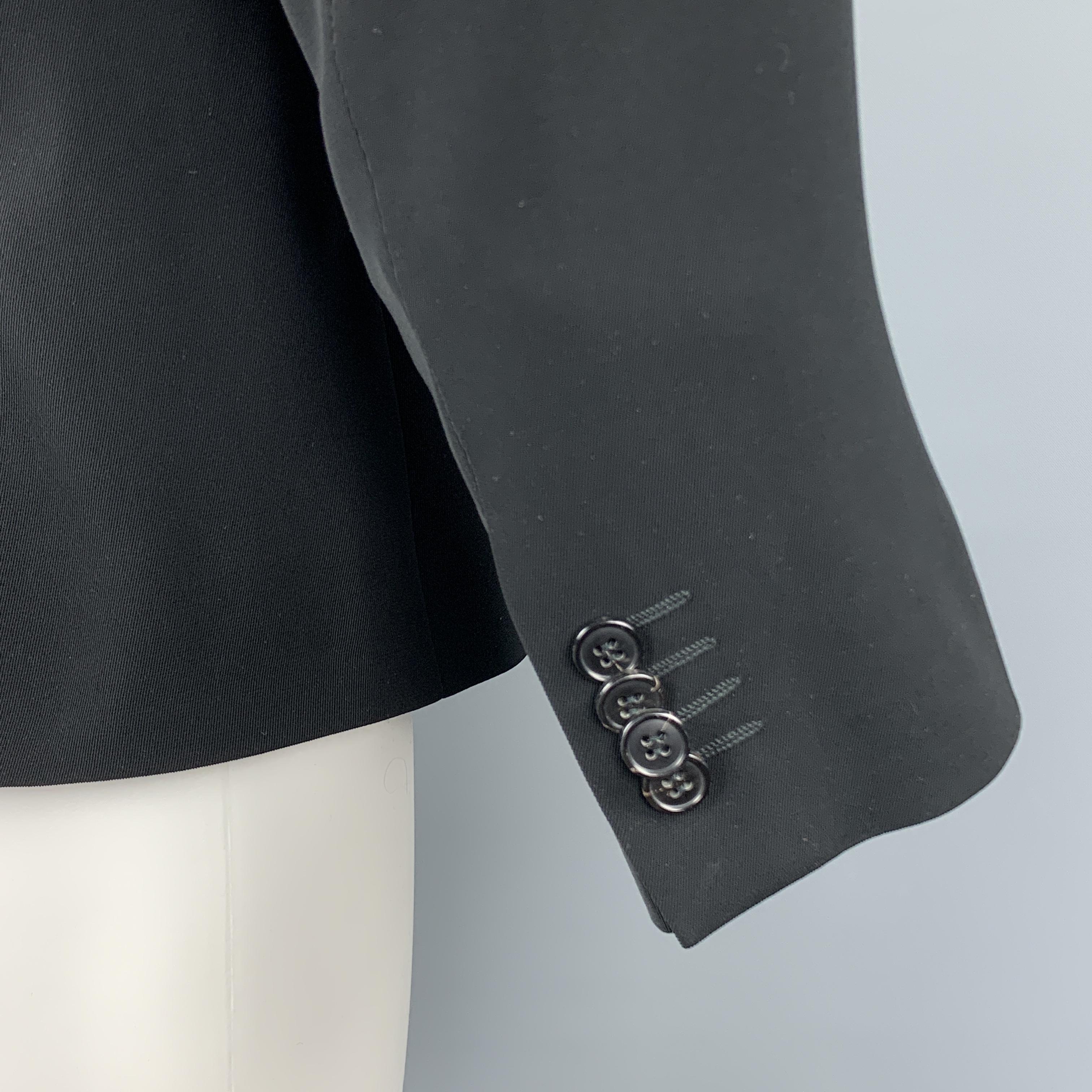 Men's EMPORIO ARMANI Size 38 Black Polyester Notch Lapel Double Buttoned Sport Coat