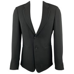 EMPORIO ARMANI Size 38 Black Polyester Notch Lapel Double Buttoned Sport Coat