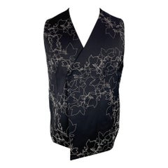 EMPORIO ARMANI Size 38 Black & White Embroidery Wool Double Breasted Vest