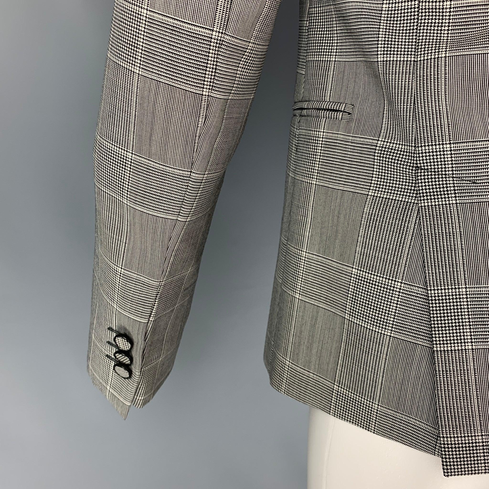 Men's EMPORIO ARMANI Size 38 Black White Glenplaid Wool Mohair Sport Coat For Sale