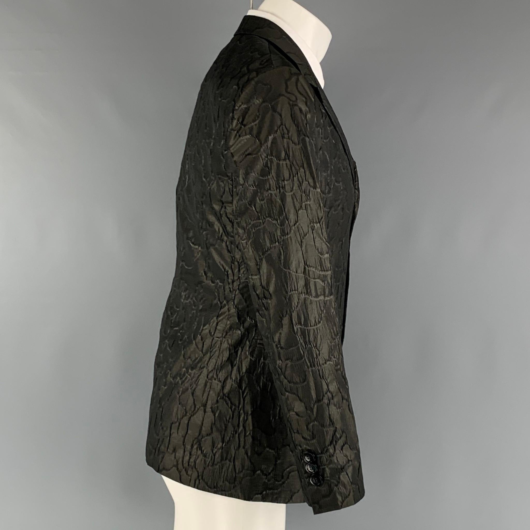 Black EMPORIO ARMANI Size 38 Olive Jacquard Polyester Blend Sport Coat