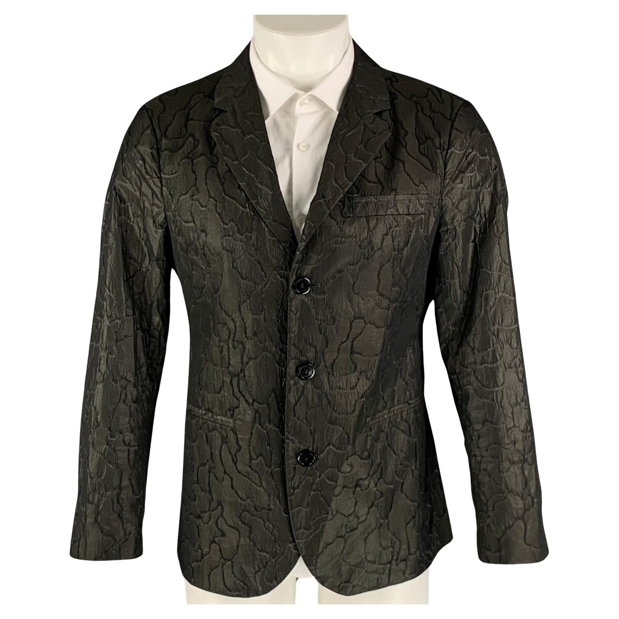 EMPORIO ARMANI Size 38 Olive Jacquard Polyester Blend Sport Coat