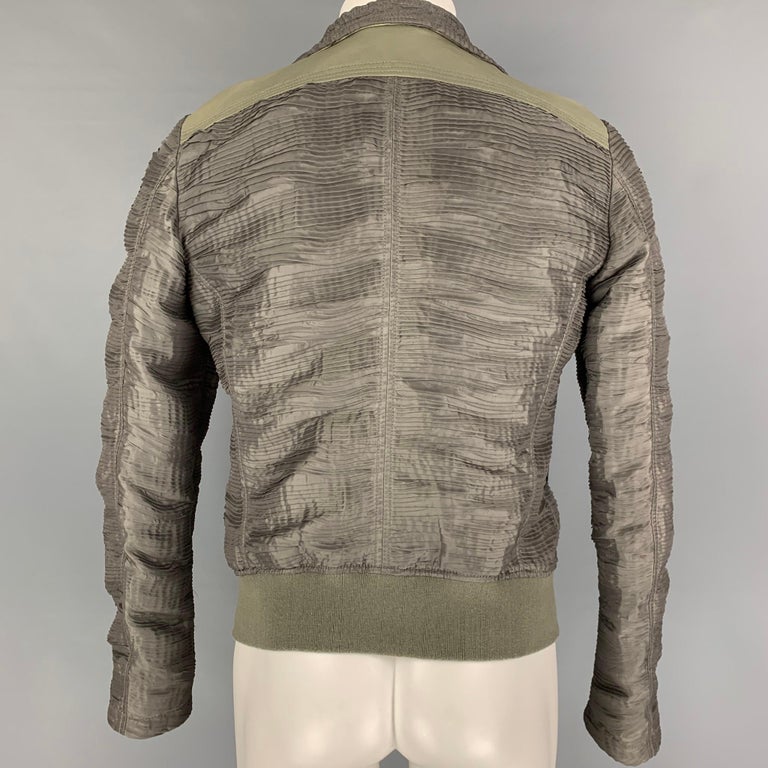 EMPORIO ARMANI Size 38 Olive Ruched Polyester Asymmetrical Jacket In Good Condition For Sale In San Francisco, CA