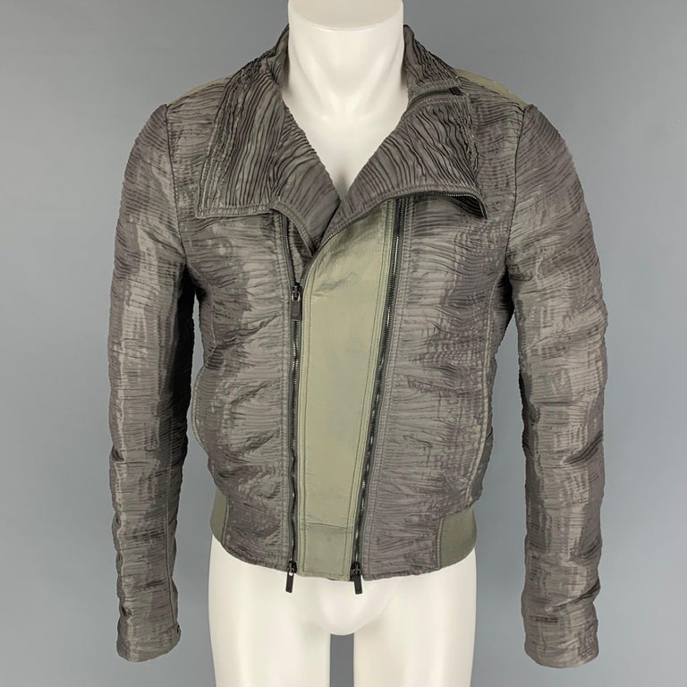 EMPORIO ARMANI Size 38 Olive Ruched Polyester Asymmetrical Jacket For Sale