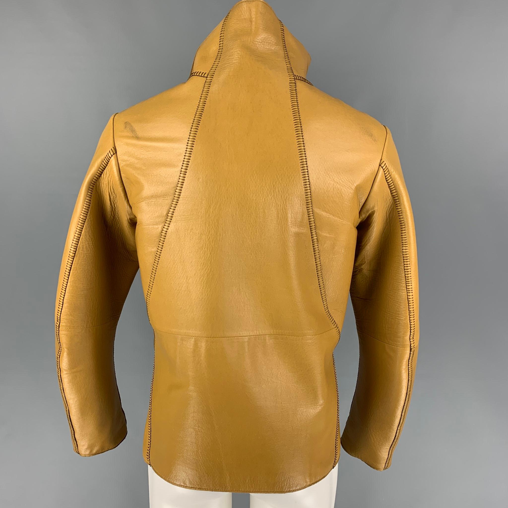 EMPORIO ARMANI Size 38 Tan Contrast Stitch Leather Jacket In Good Condition In San Francisco, CA
