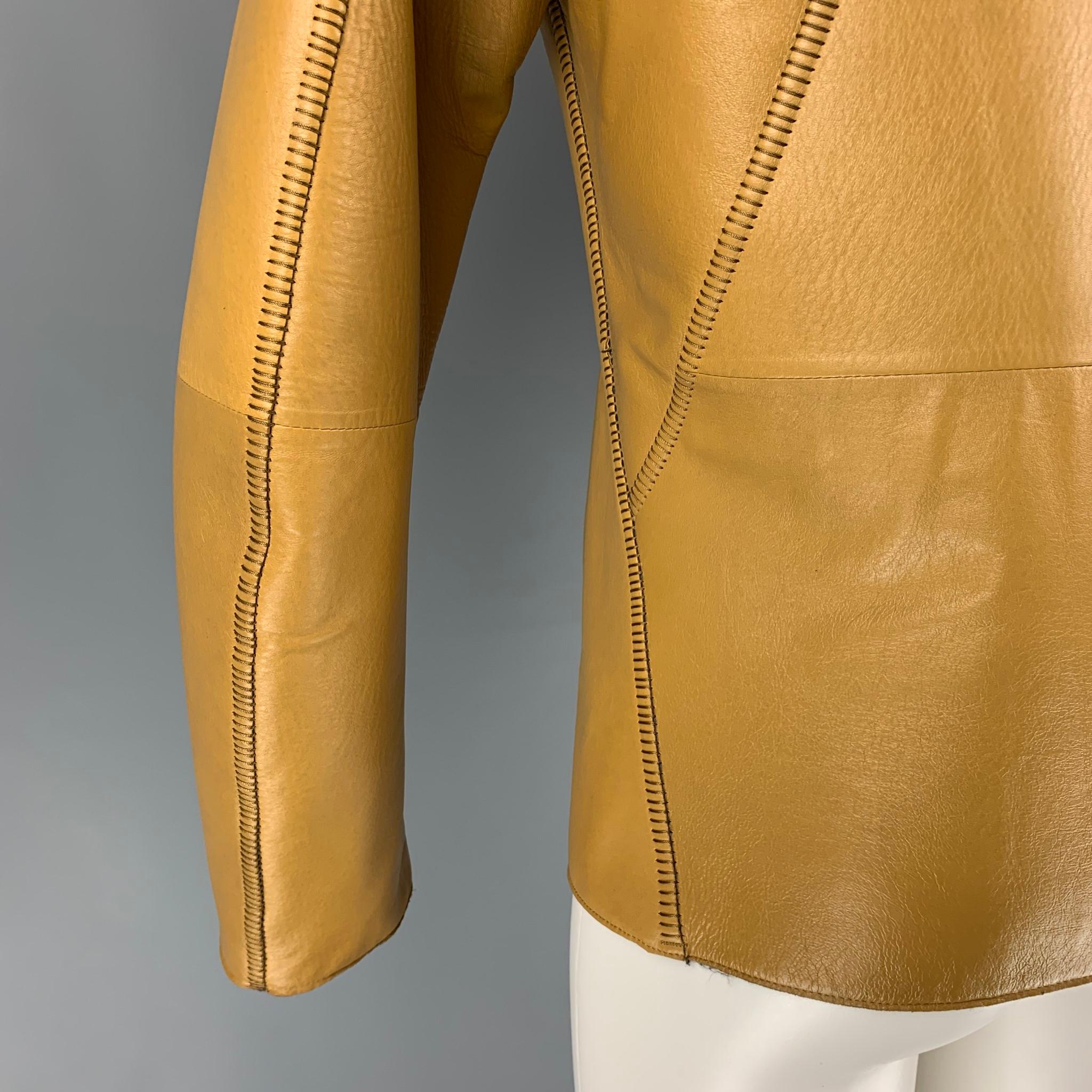Men's EMPORIO ARMANI Size 38 Tan Contrast Stitch Leather Jacket