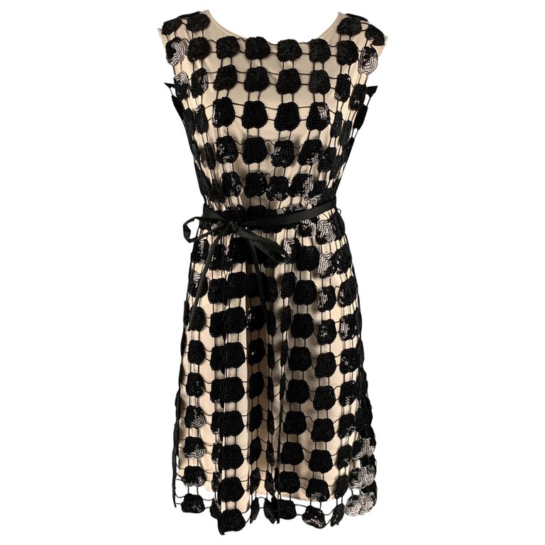 EMPORIO ARMANI Size 4 Black Cream Polyester Sequined Sleeveless Cocktail  Dress