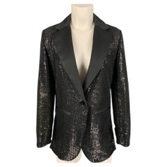 EMPORIO ARMANI Size 4 Black Polyester Sequined Jacket Blazer
