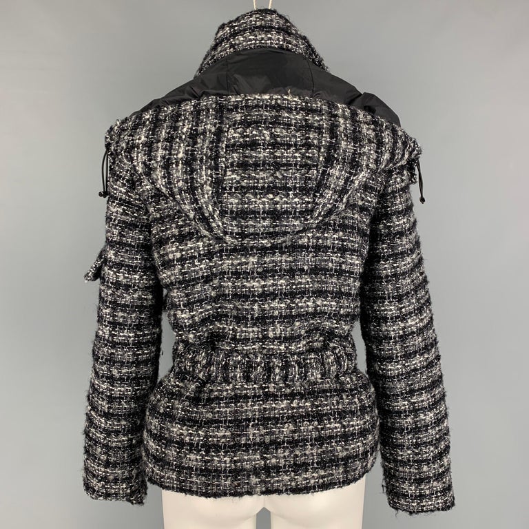 EMPORIO ARMANI Size 4 Black White Grey Wool Woven Hooded Jacket at
