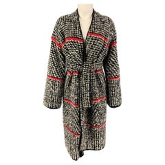 EMPORIO ARMANI Talla 4 Negro Blanco Lana Mezcla Tweed Abrigo Sin Cuello
