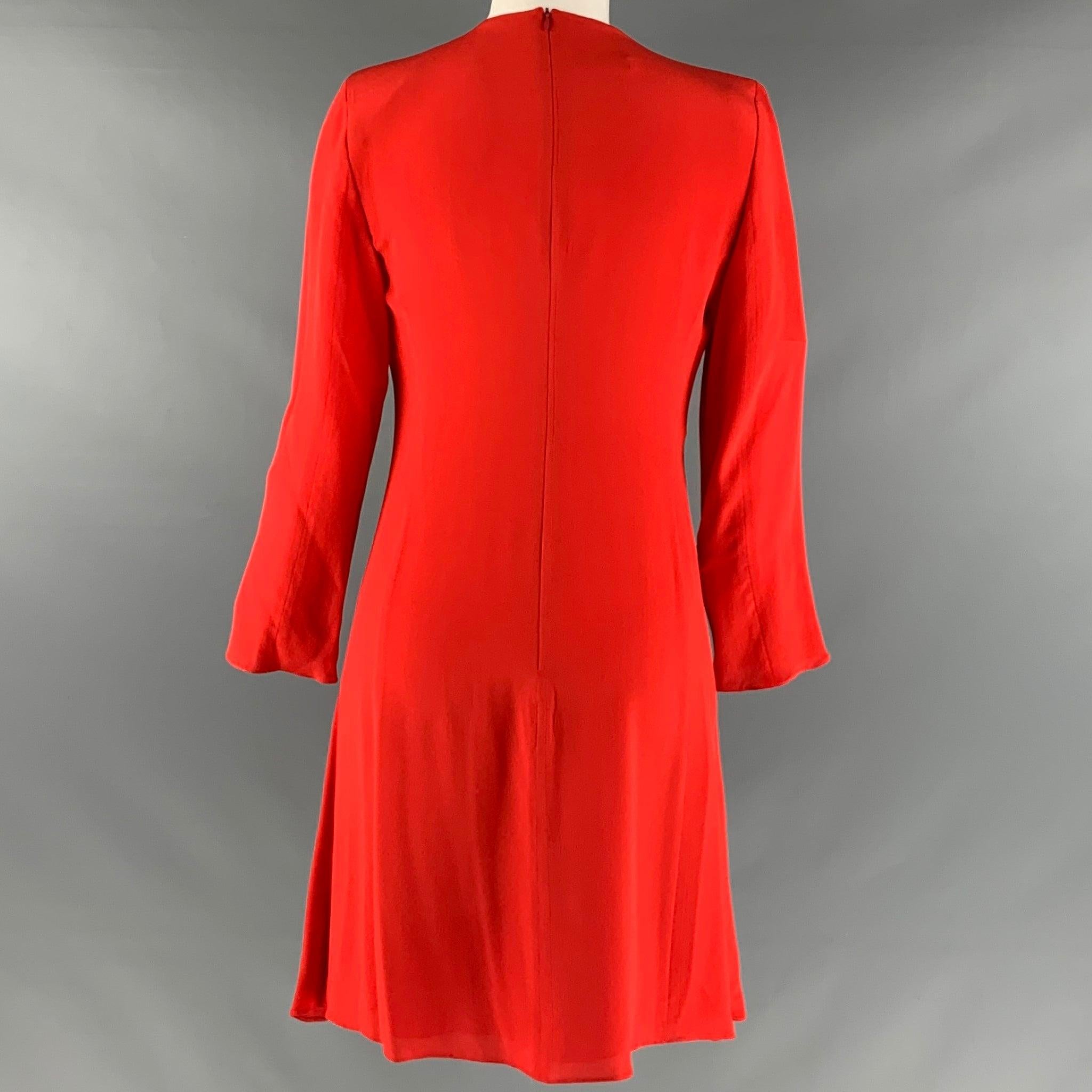 EMPORIO ARMANI Size 4 Red Silk V Neck Knee Length Dress In Good Condition For Sale In San Francisco, CA