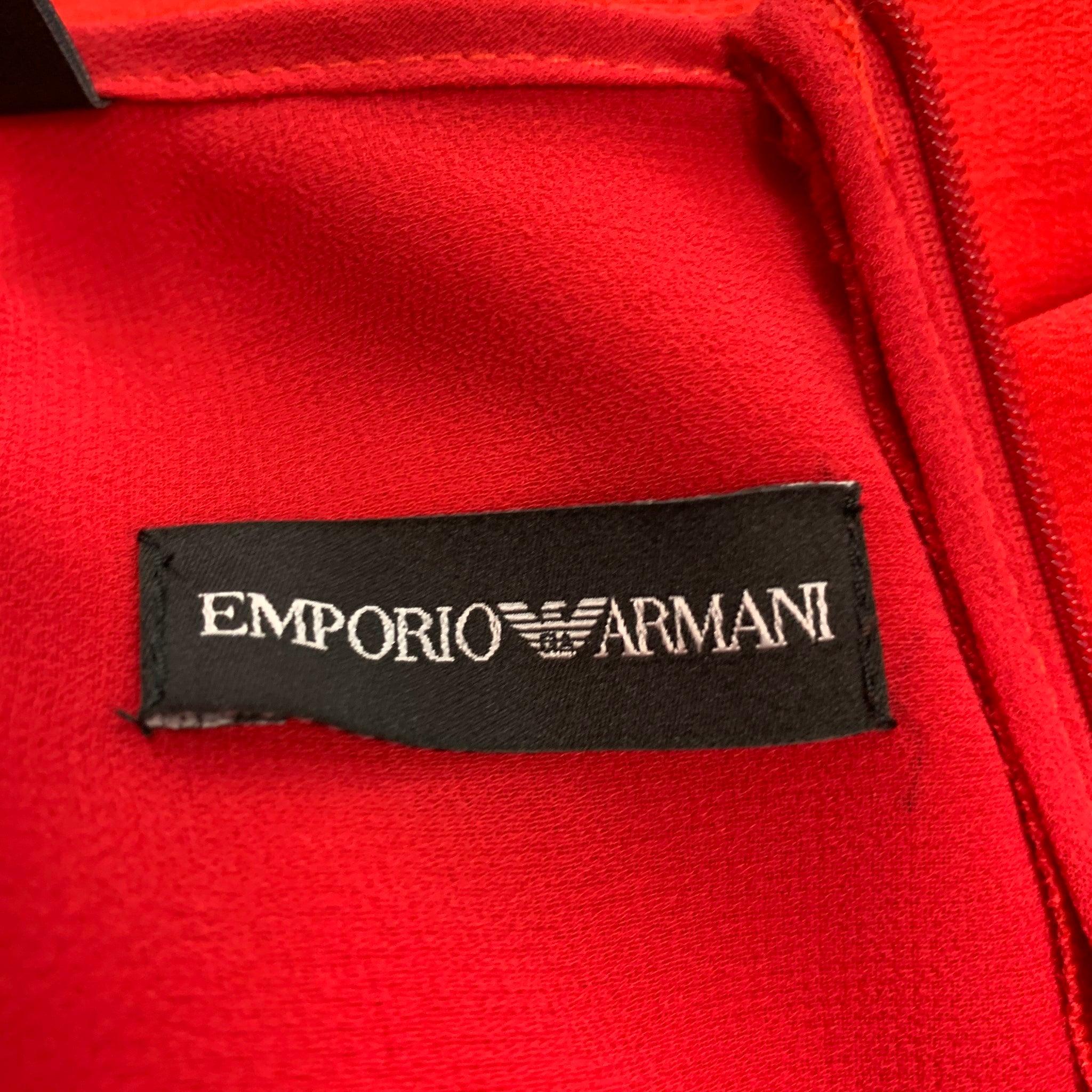 Women's EMPORIO ARMANI Size 4 Red Silk V Neck Knee Length Dress For Sale