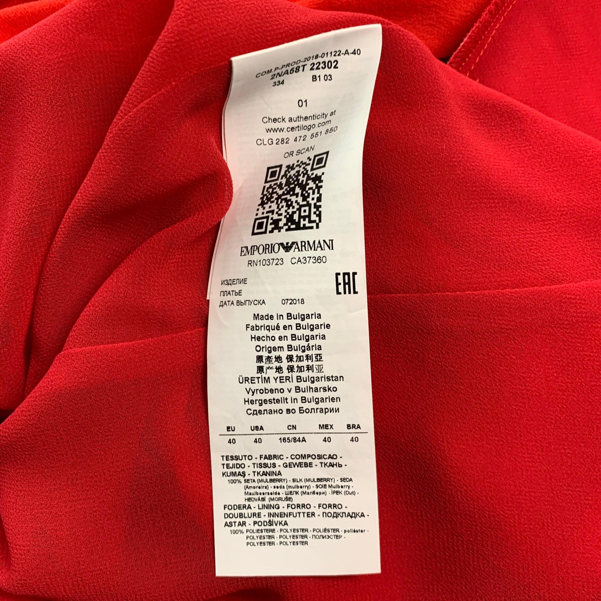 EMPORIO ARMANI Size 4 Red Silk V Neck Knee Length Dress For Sale 1