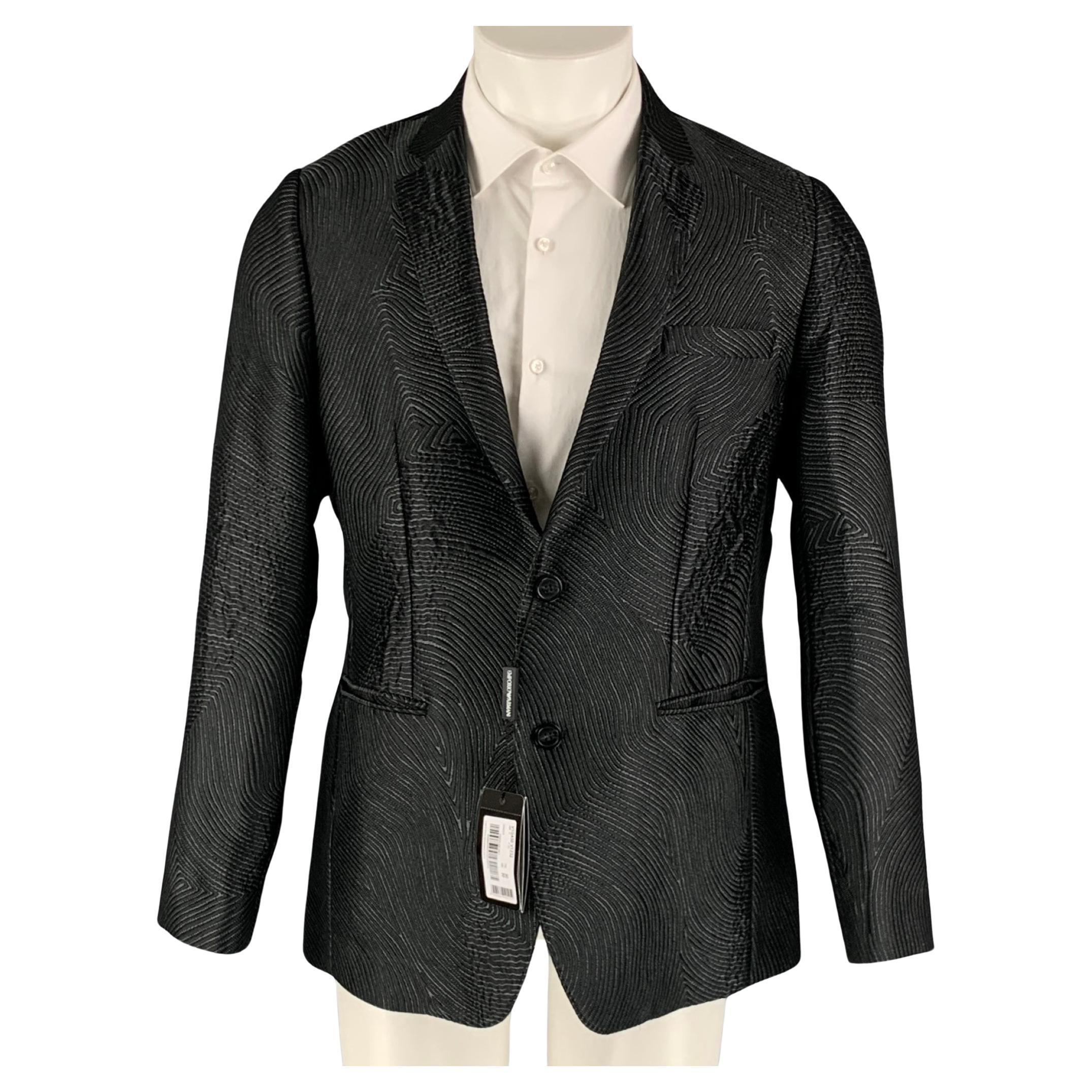 EMPORIO ARMANI Size 40 Black Grey Jacquard Polyester Blend Sport Coat