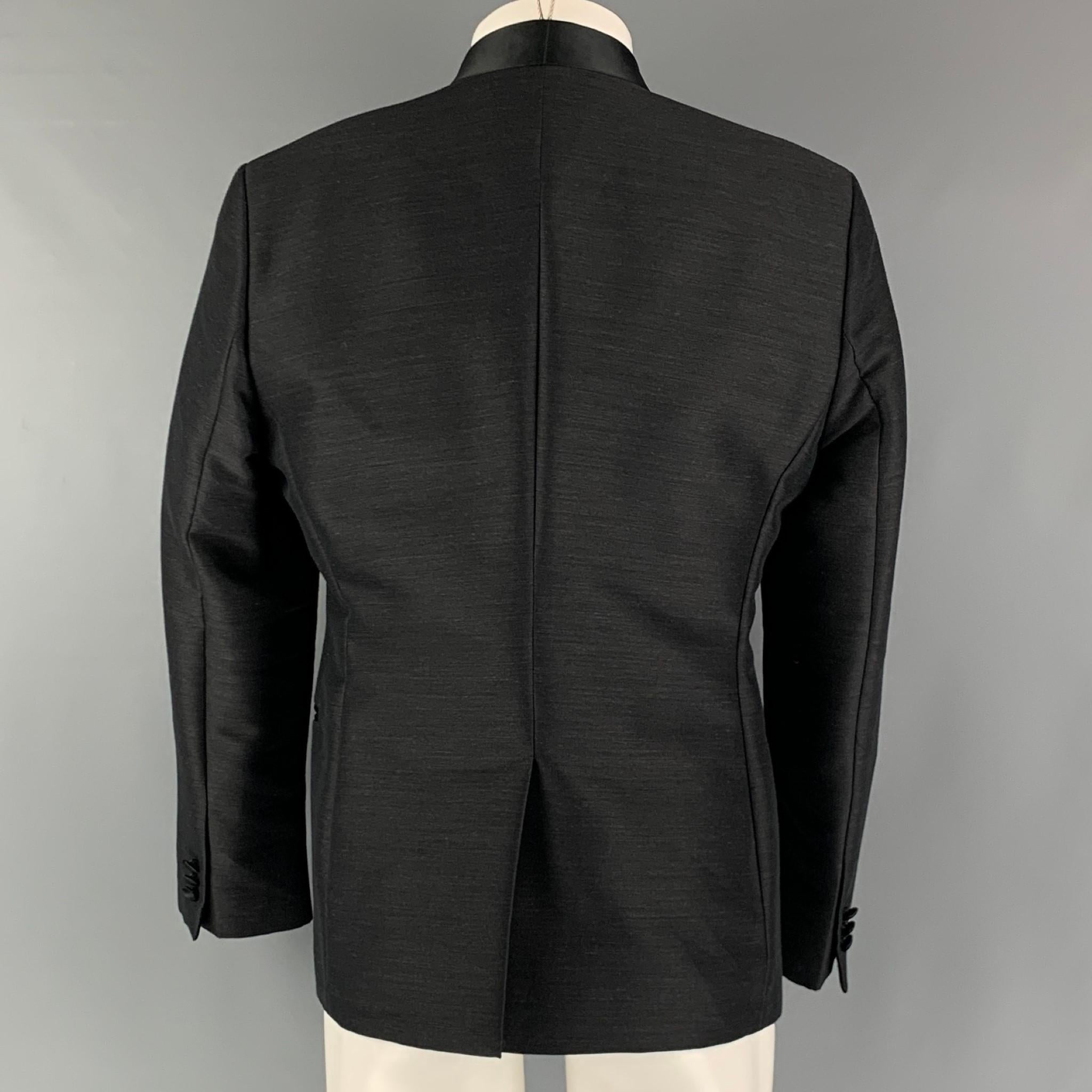 Men's EMPORIO ARMANI Size 40 Black Solid Wool Blend Shawl Collar Sport Coat