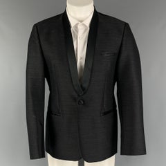 EMPORIO ARMANI Size 40 Black Solid Wool Blend Shawl Collar Sport Coat