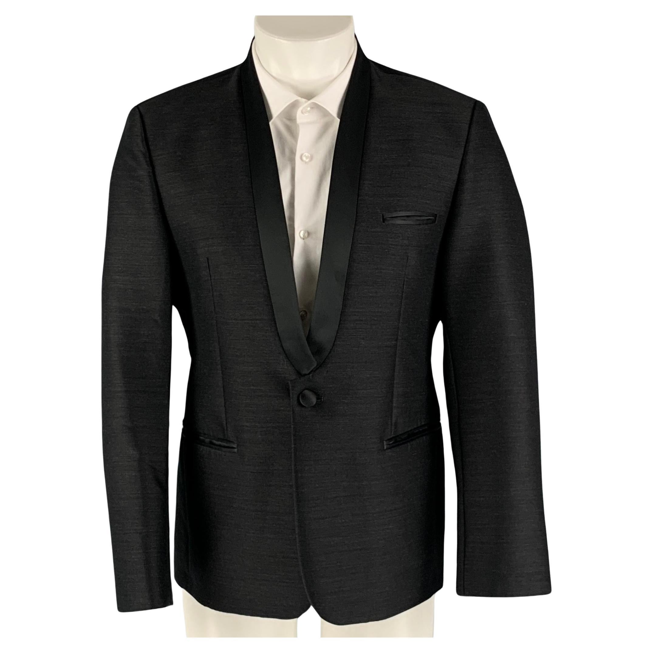 EMPORIO ARMANI Size 40 Black Solid Wool Blend Shawl Collar Sport Coat