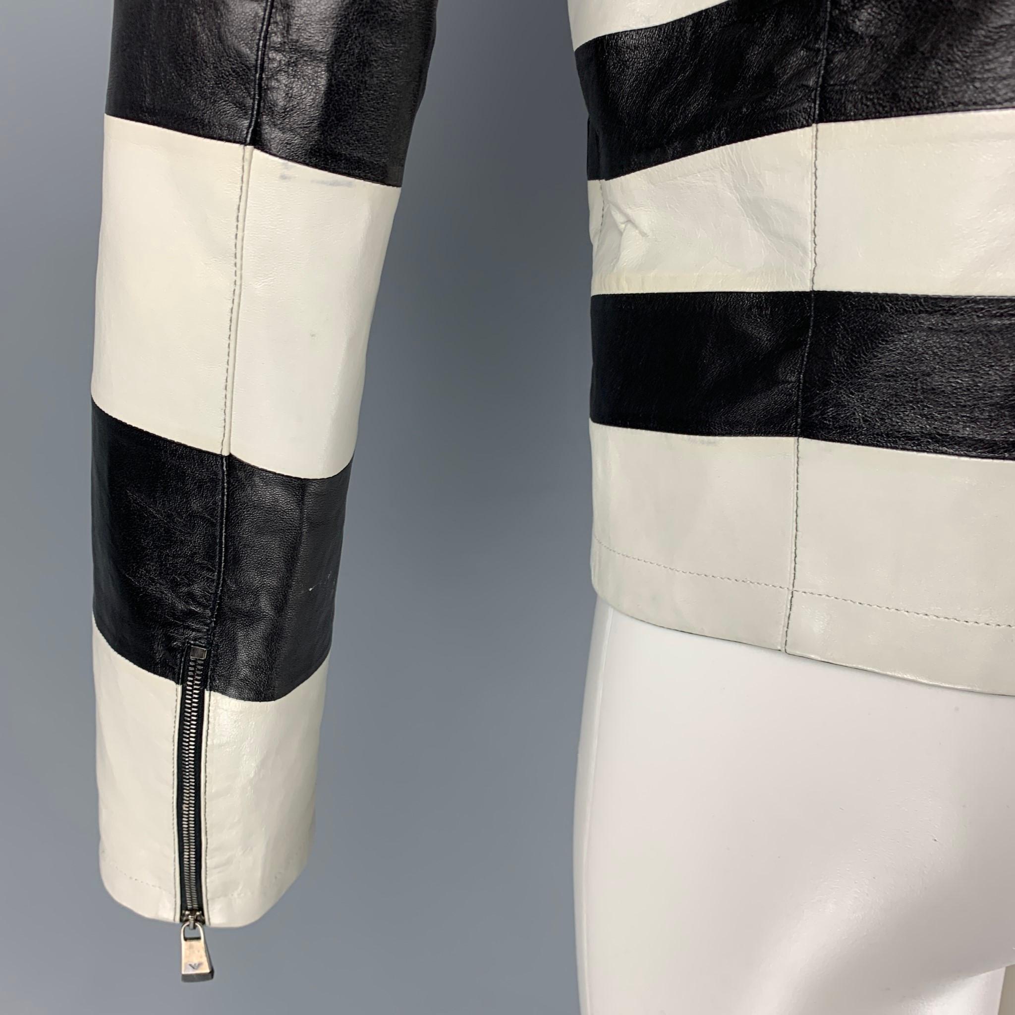 Beige EMPORIO ARMANI Size 40 Black White Stripe Leather Jacket