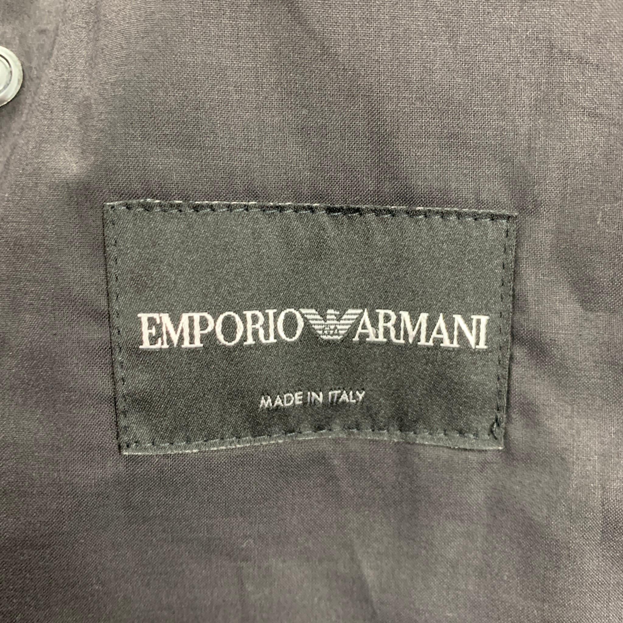 EMPORIO ARMANI Size 40 Black White Stripe Leather Jacket 1