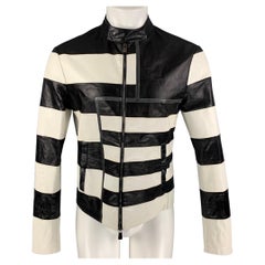 EMPORIO ARMANI Size 40 Black White Stripe Leather Jacket
