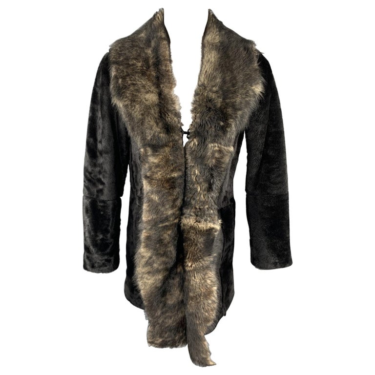 EMPORIO ARMANI Size 40 Brown Hook and Eye Closure Shearling Hook and