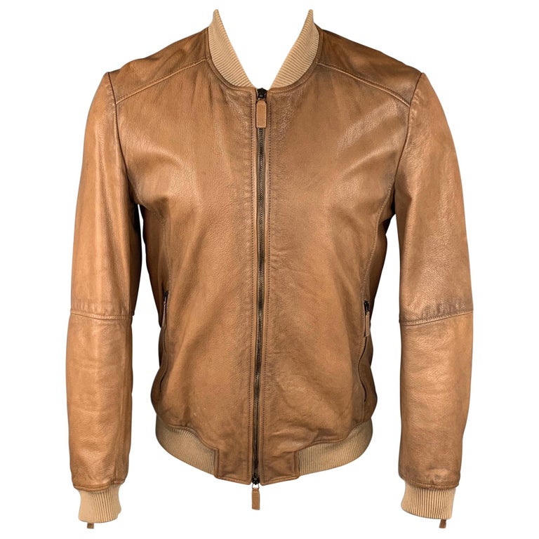 Additief Kapper voor het geval dat EMPORIO ARMANI Size 40 Tan Leather Zip Up Bomber Jacket at 1stDibs |  emporio armani leather bomber jacket