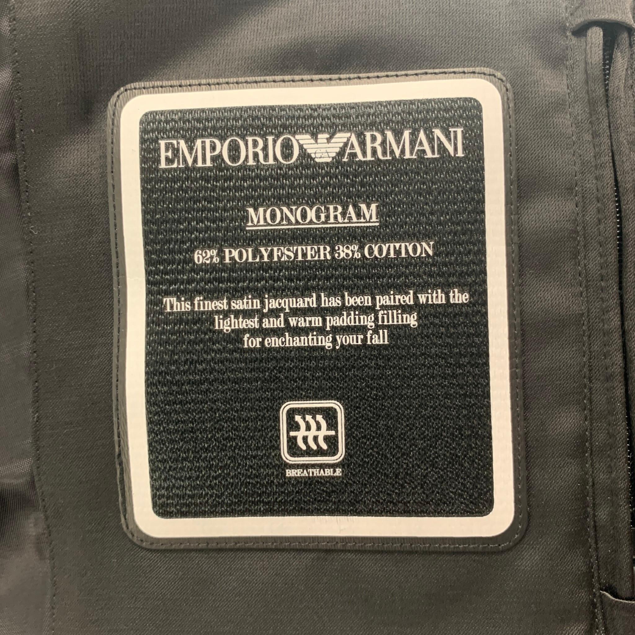 EMPORIO ARMANI Size 42 Black Blue Monogram Jacquard Satin Polyester Jacket In Excellent Condition In San Francisco, CA