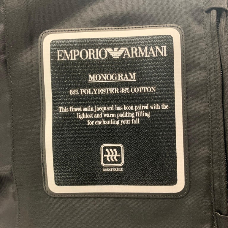 EMPORIO ARMANI Size 42 Black Blue Monogram Jacquard Satin Polyester Jacket For Sale 2